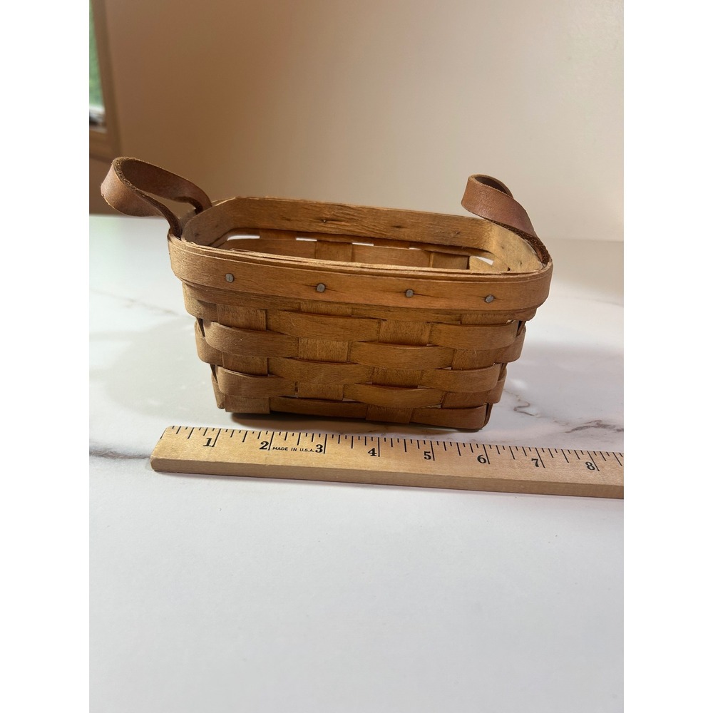 Longaberger 1996 Handwoven Miniature Basket with Leather Handles USA Made